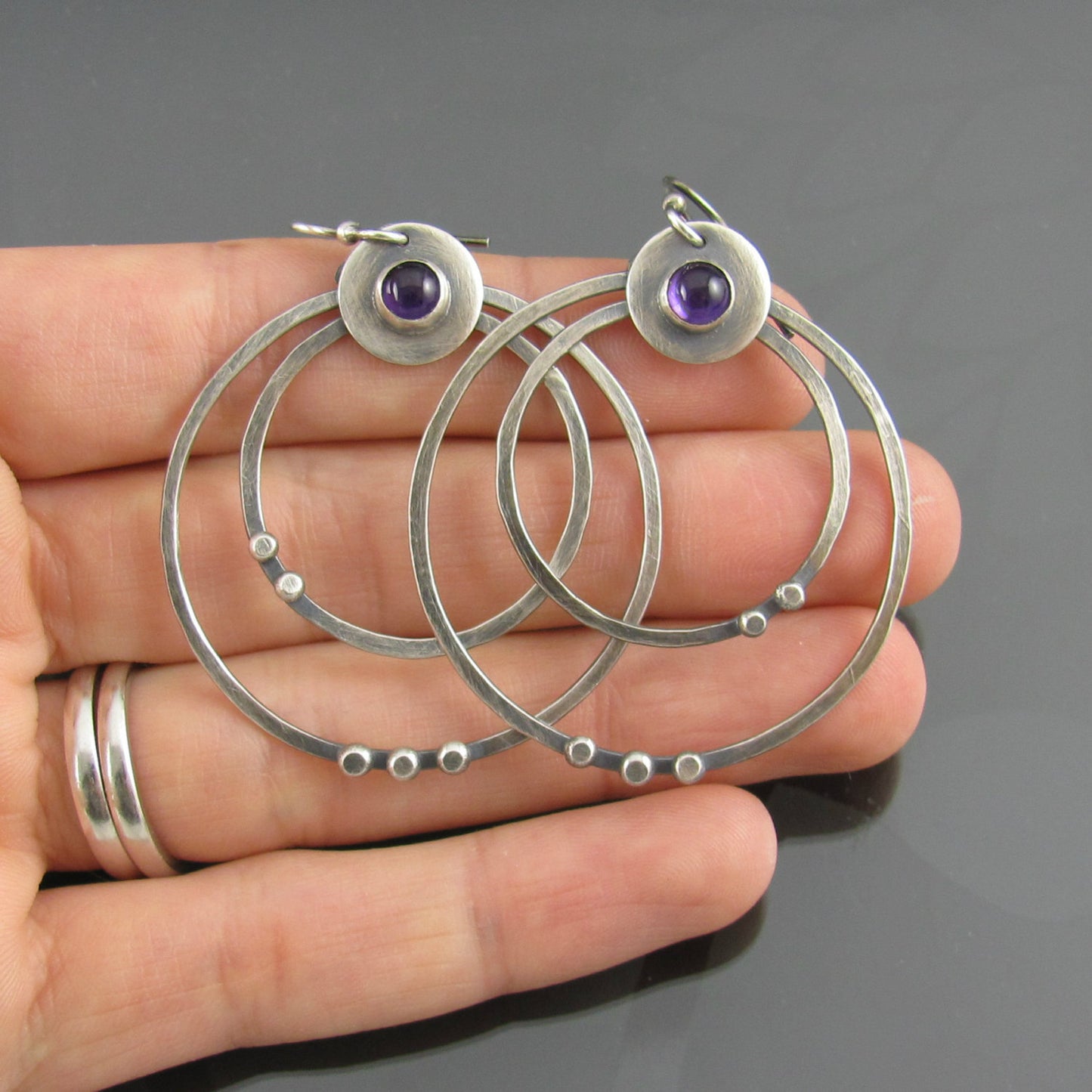 Amethyst Double Layer Big Circle Earrings European And American Plated Antique