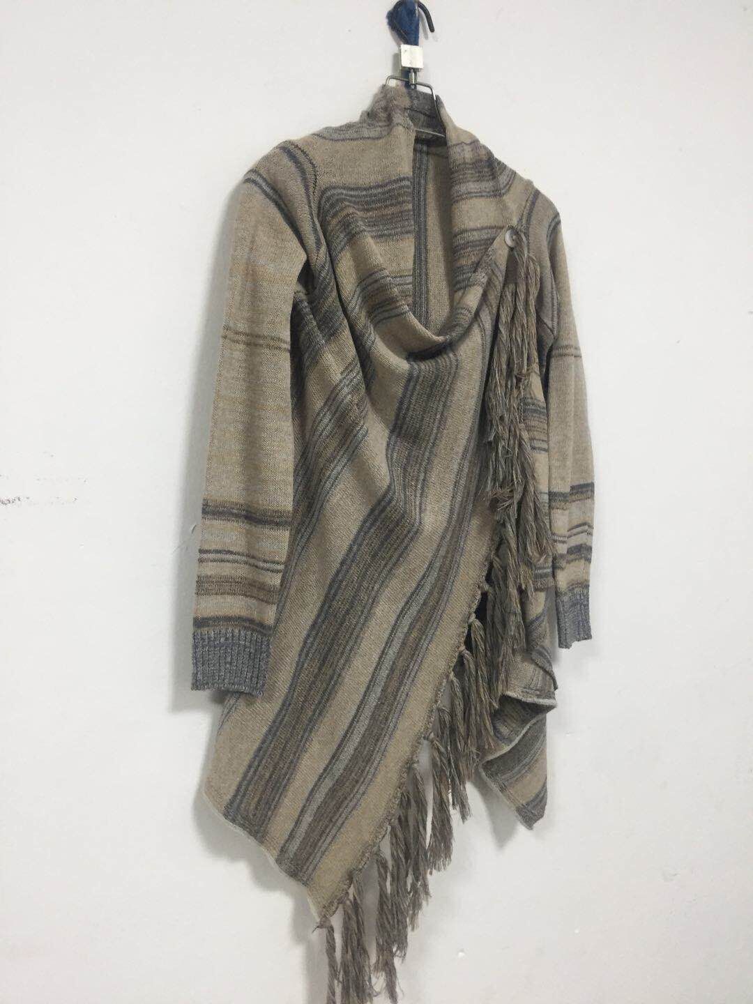 Long Slim Fit Fashion Tassel Stripe Coat Sweater
