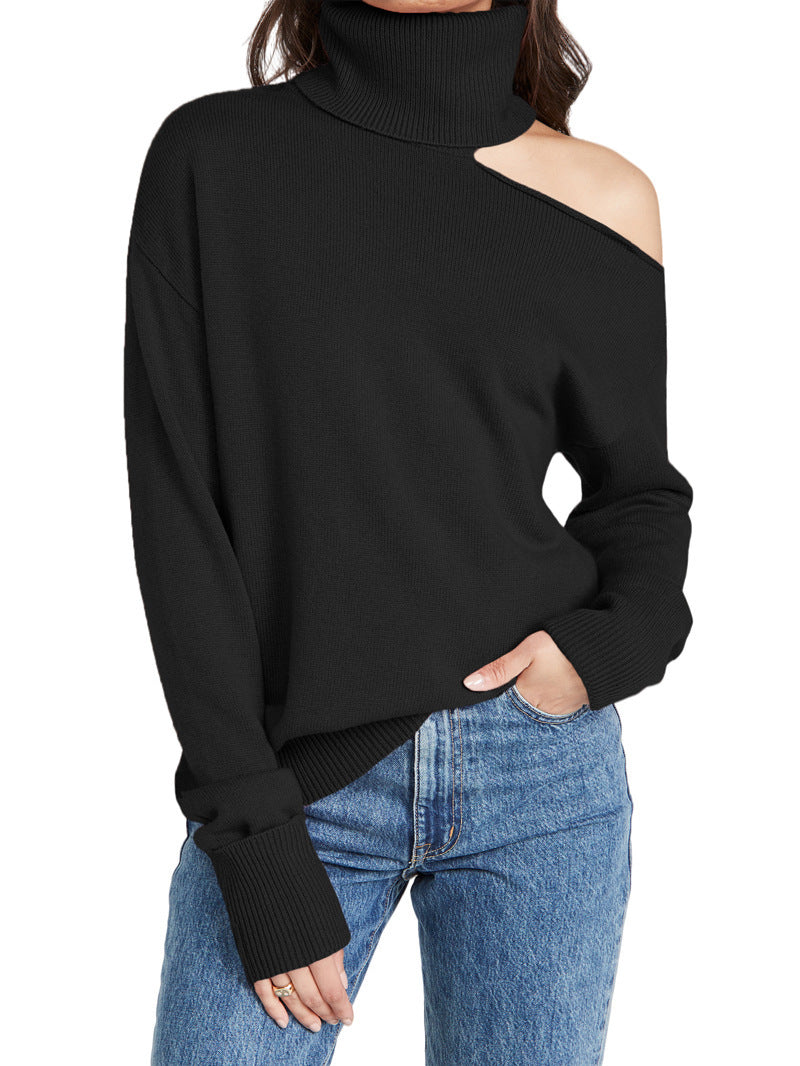 Solid Color Two Lapel Off-shoulder Sexy Women's Sweater