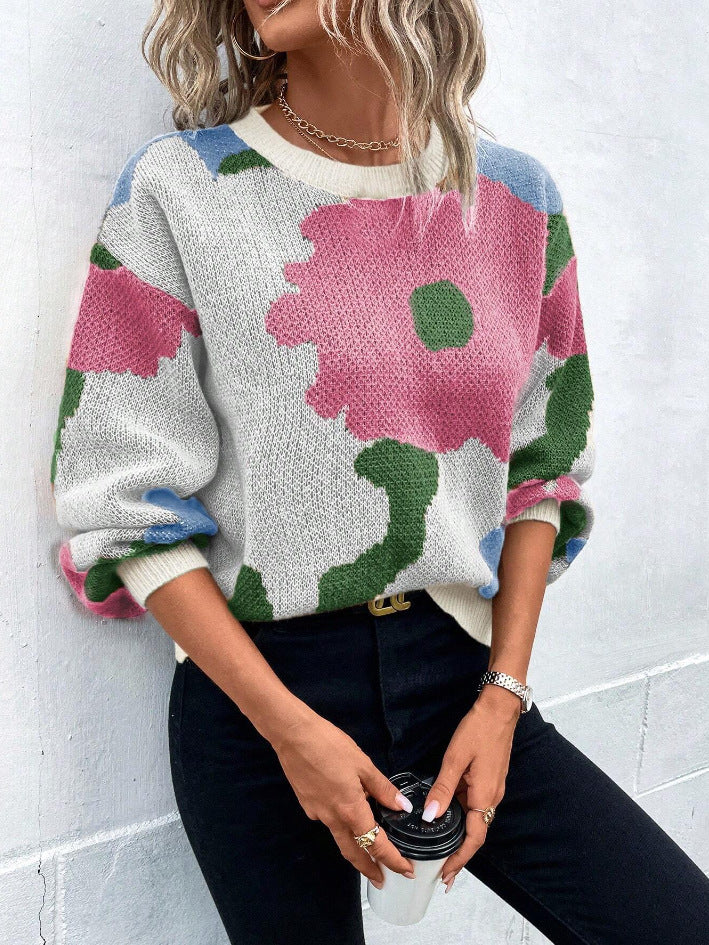 Fashionable All-match Jacquard Leisure Pullover Sweater
