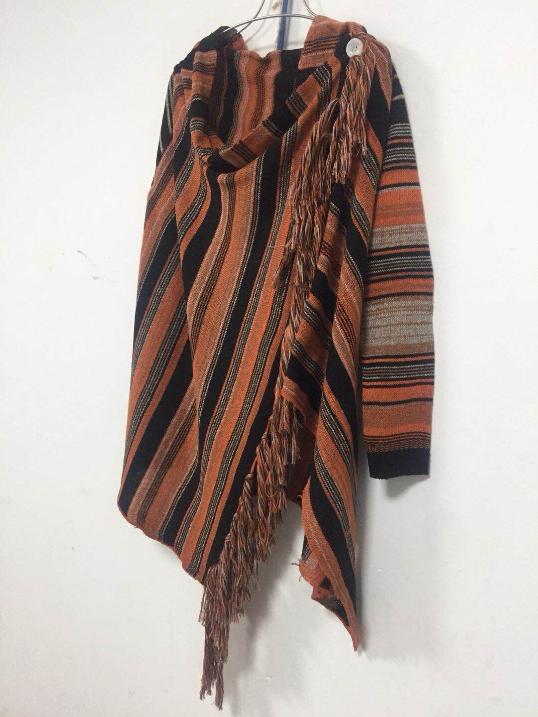 Long Slim Fit Fashion Tassel Stripe Coat Sweater