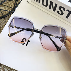 Rimless Crystal Trimmed Polygonal Glasses Anti-UV Sunglasses