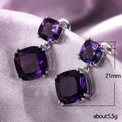 Elegant Mysterious Purple Square Zircon Earrings