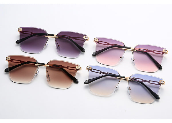 Frameless Trimming Sunglasses Metal Hollow Gradient Color Sunglasses