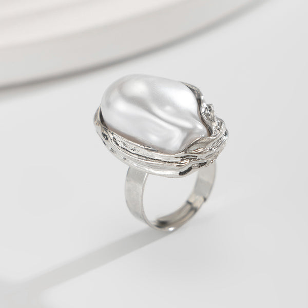 Baroque Inlaid Pearl Ring Irregular Alloy