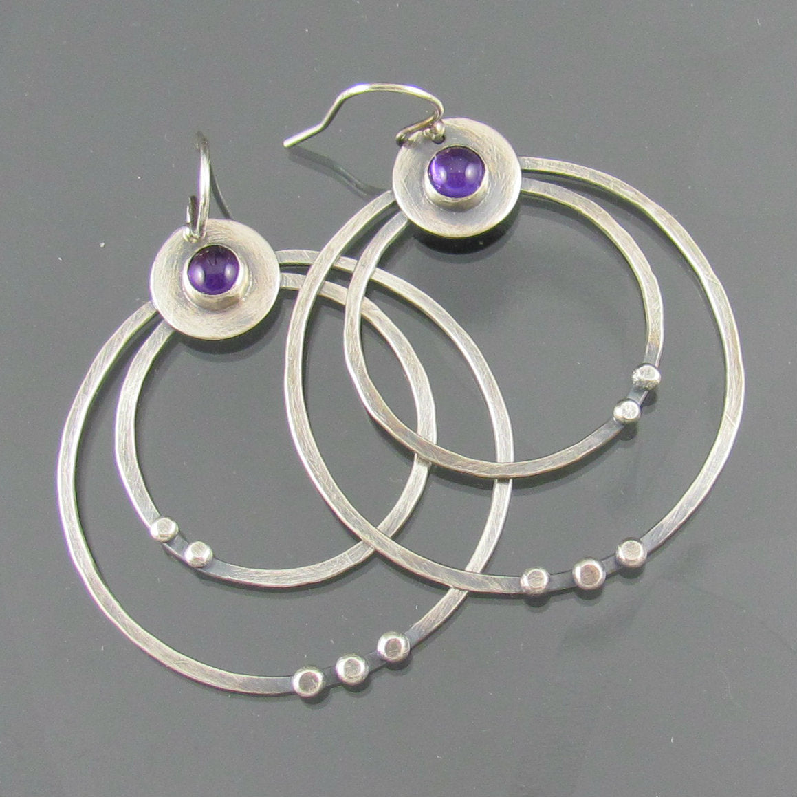 Amethyst Double Layer Big Circle Earrings European And American Plated Antique