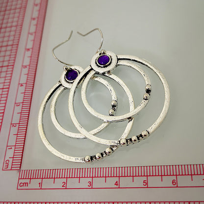 Amethyst Double Layer Big Circle Earrings European And American Plated Antique
