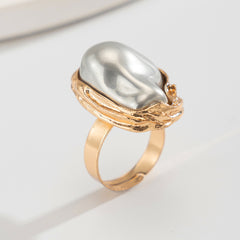 Baroque Inlaid Pearl Ring Irregular Alloy