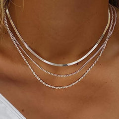 Three Basic Snake Bones Chain Twist Necklace