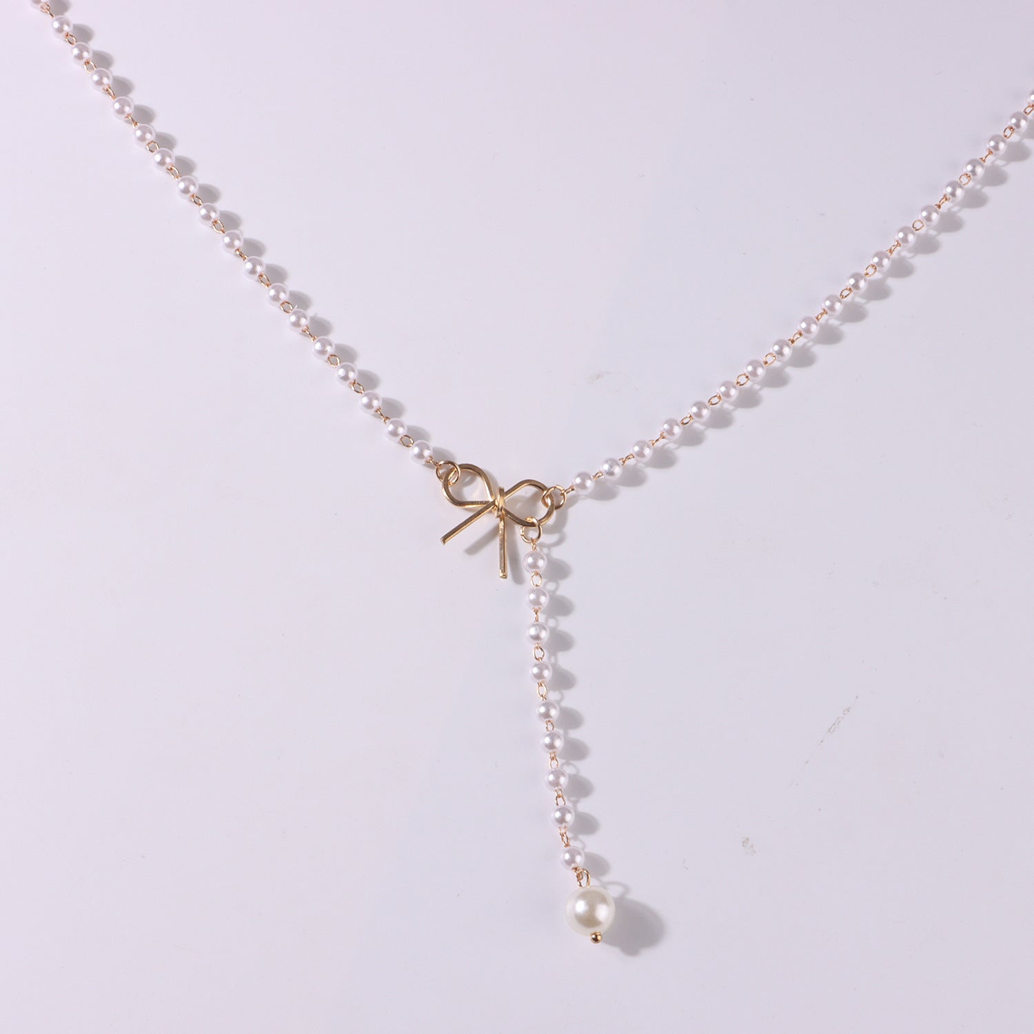 Women's Bow Pearl Tassel Pendant Necklace Simple All-match