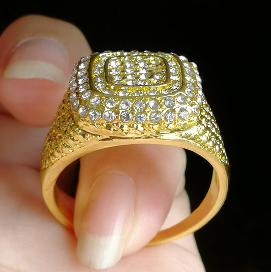 Gold-plated Micro Inlaid Zircon Ring Hip Hop Full Diamond Men's Ring