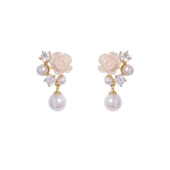 Camellia Pearl Zircon Small Eardrops Earrings Fashion