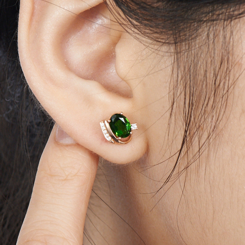 Emerald Treasure Stud Earrings Vintage Green Tourmaline  Color Treasure Crystal Women's