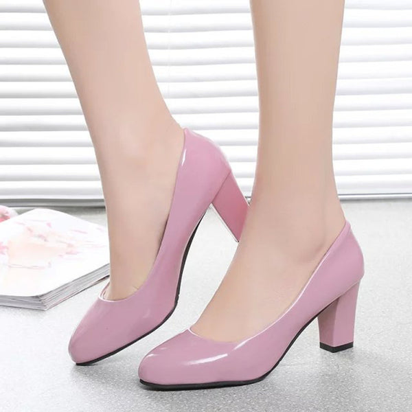 Women's Nude Color Chunky Heel Pointed High Heels