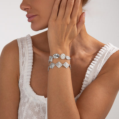 Punk Niche Geometric Square Hammered Round Bracelet