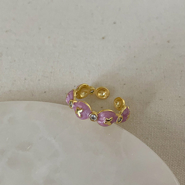 Butterfly Flower Purple Dripping Ring Female Niche