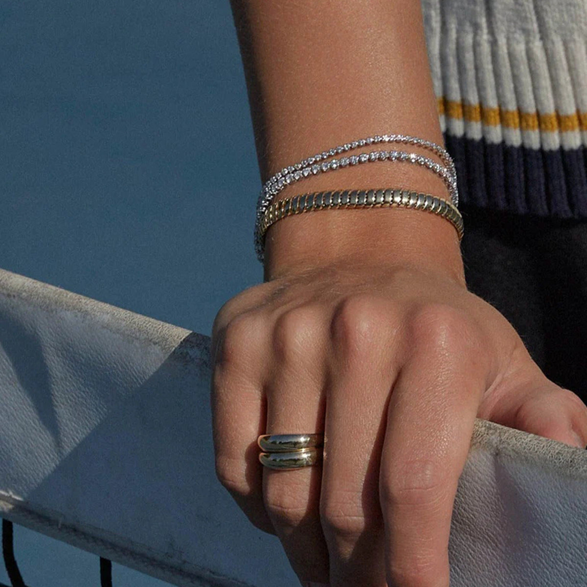 Fashion Personality Stainless Steel Zircon Stacked Bracelet