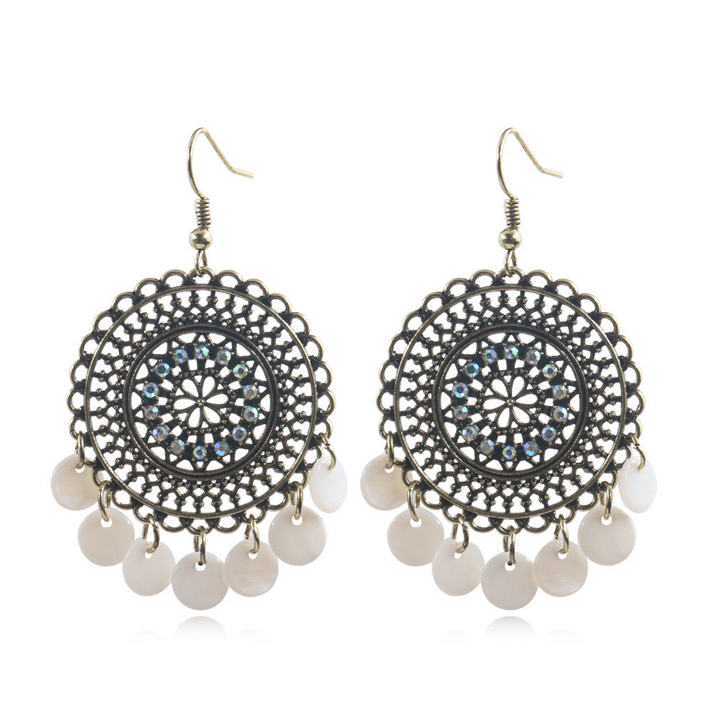 Women's Hollow Flower Round Shell Earrings