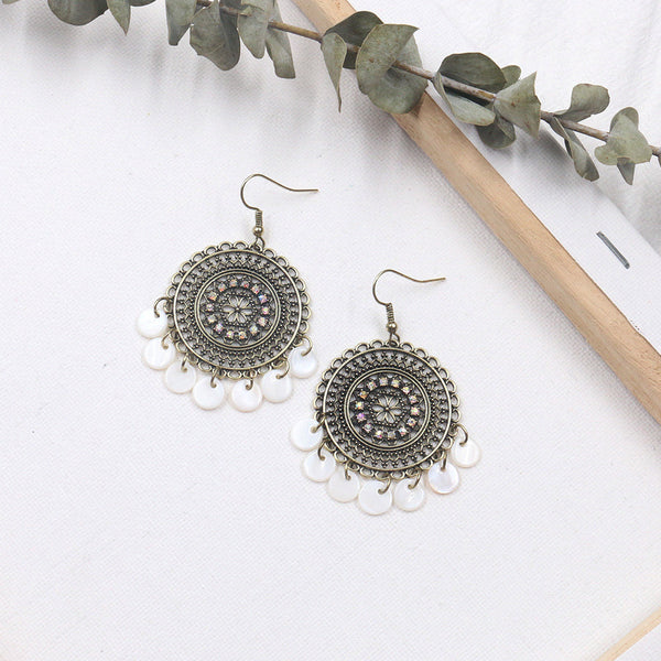 Women's Hollow Flower Round Shell Earrings