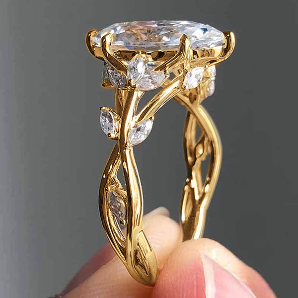 Zircon Ring Female Court Leaf Vine Design