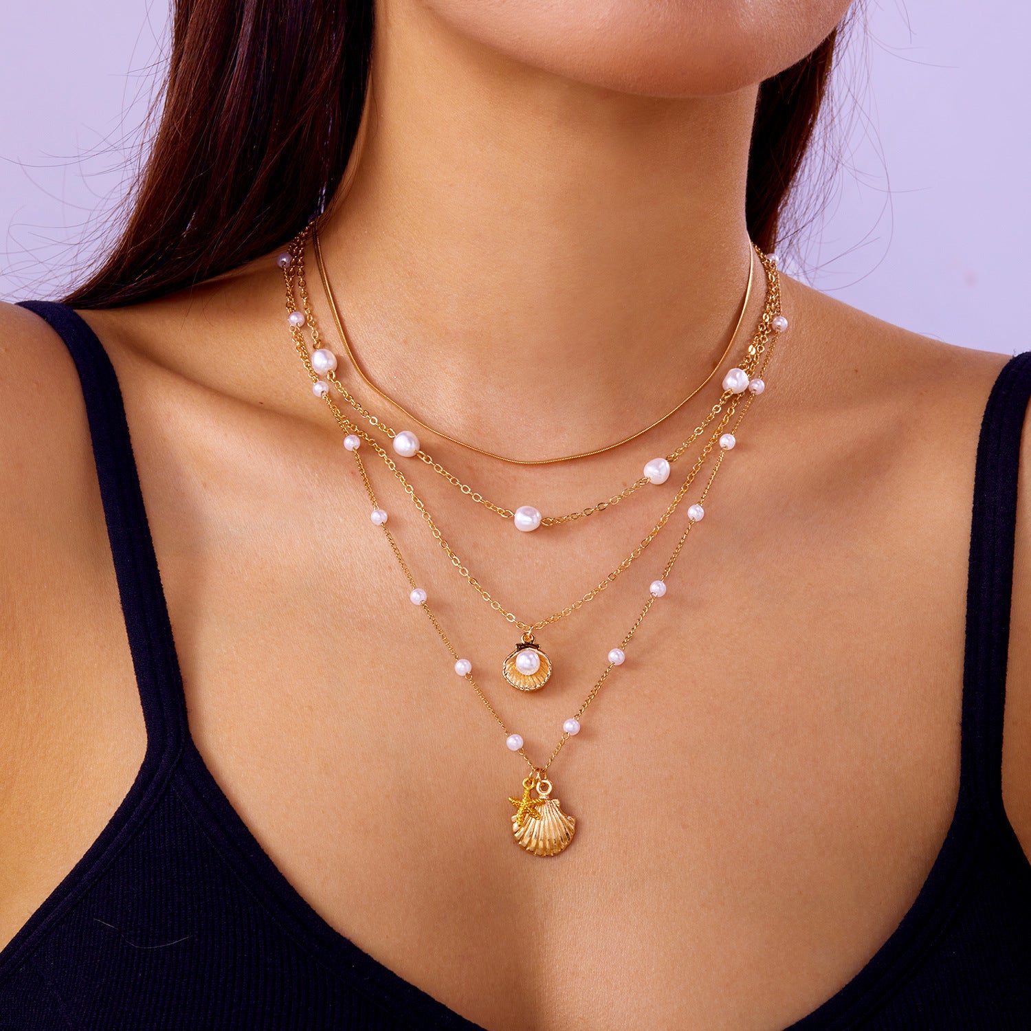 Multi Layer Shell Starfish Necklace Set
