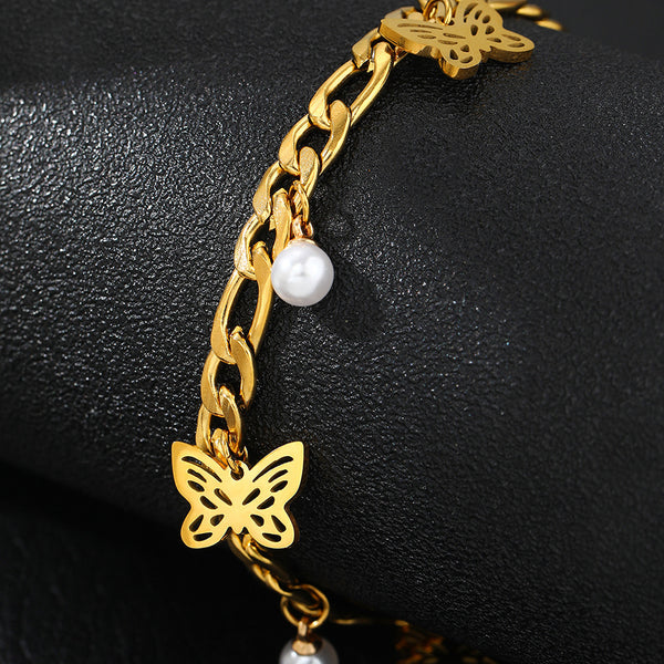 Pearl Butterfly Delicate Stainless Steel Bracelet