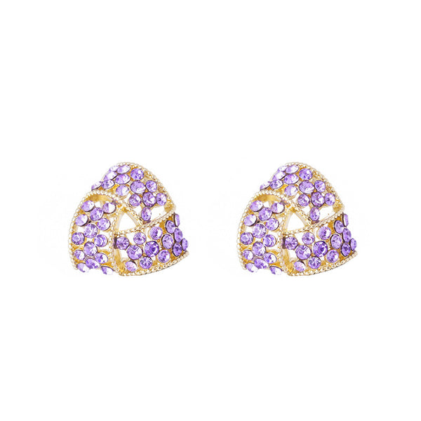 Trendy Purple Full Diamond Triangle Fashion Earrings For Women