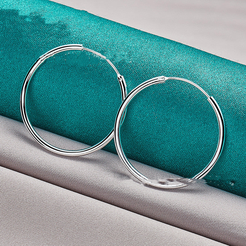 Silver Ornaments Smooth 35MM Round Earrings For Women