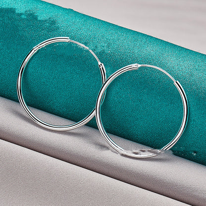 Silver Ornaments Smooth 35MM Round Earrings For Women