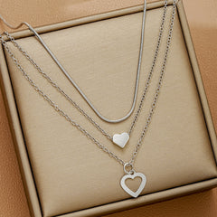 3-piece Double-heart Pendant Necklace Set