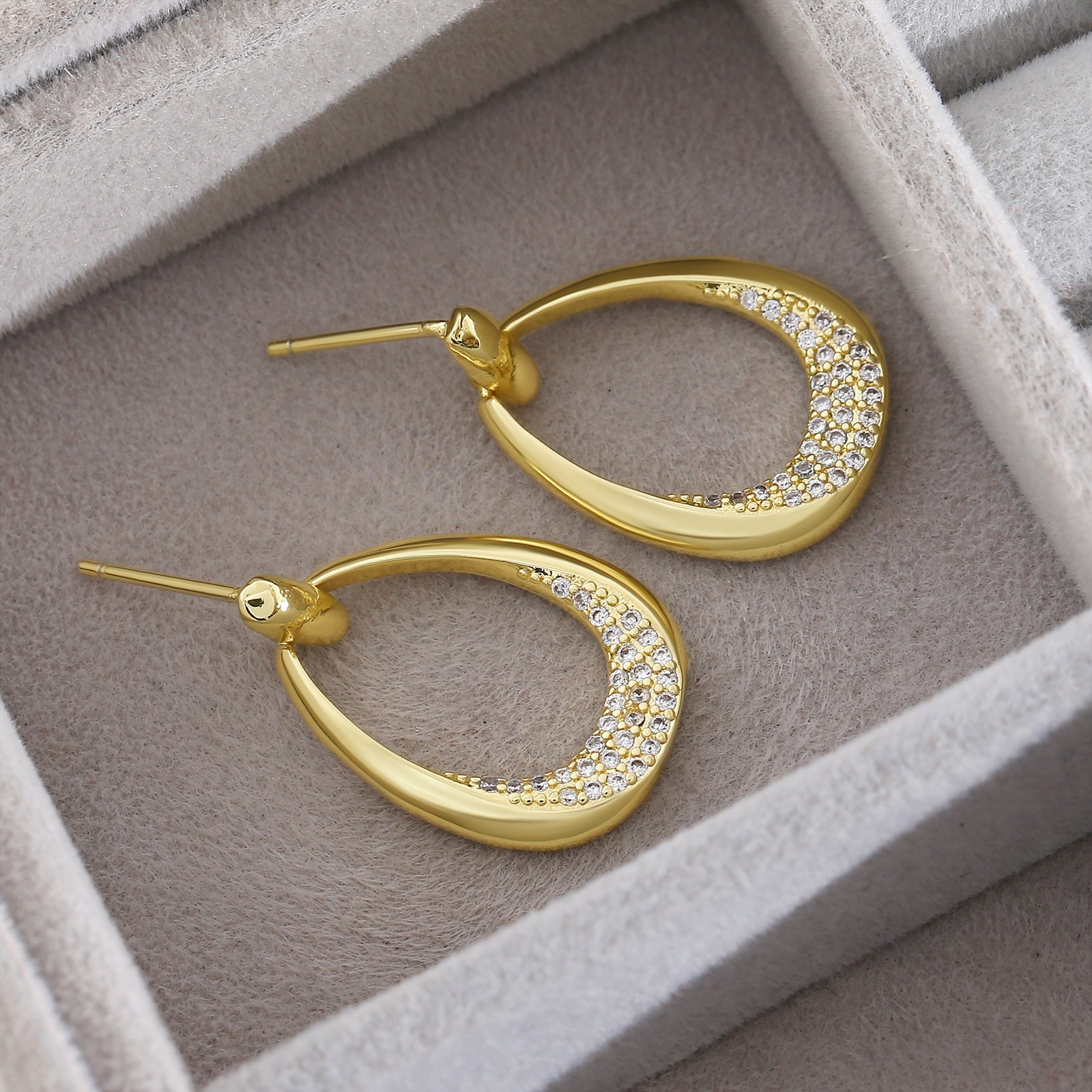 Simple Zircon Unique Design Ear Ring Light Luxury Geometric Ring Earrings