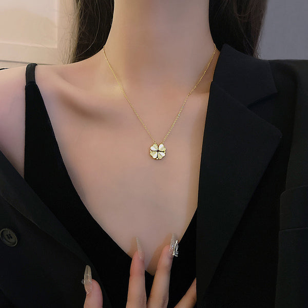 Non-fading Titanium Steel Dual-wear Love Clover Necklace