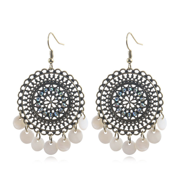 Women's Hollow Flower Round Shell Earrings