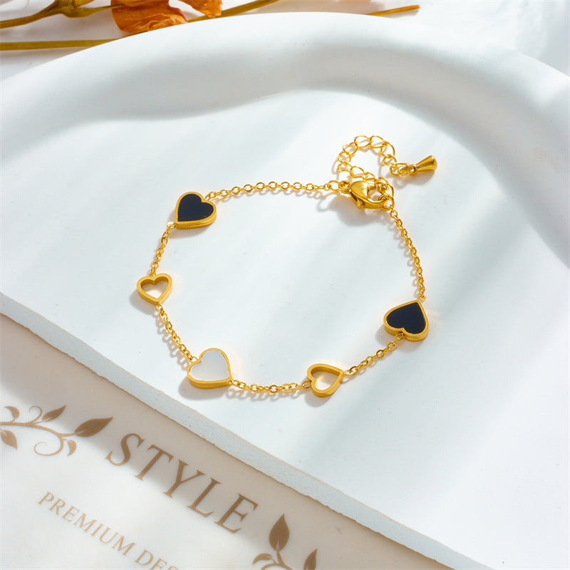 Minority Design Black And White Openwork Love Titanium Steel Chain Simple Bracelet