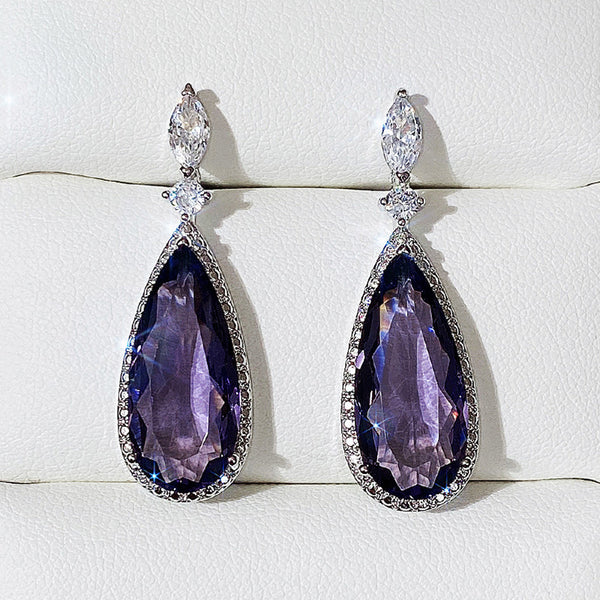 Micro-inlaid Purple Zircon Long Women Bridal Earrings