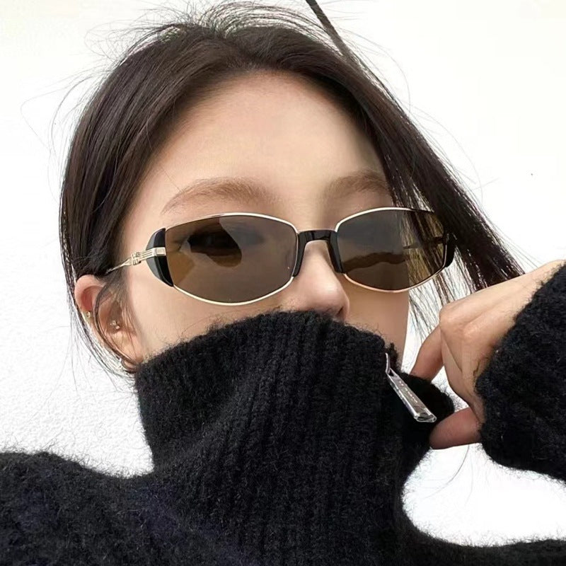 Retro Metal Oval Cats' Eye Sunglasses Female UV Sun Glasses