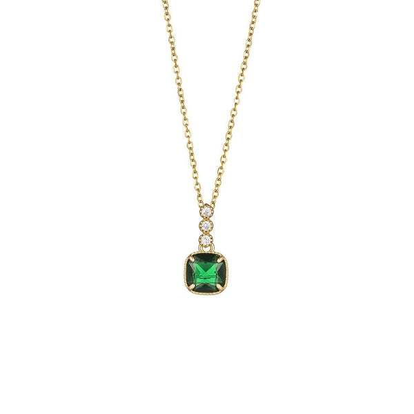 Emerald Square Gemstone Pendant Micro-inlaid Necklace