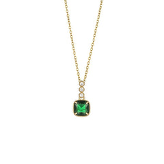 Emerald Square Gemstone Pendant Micro-inlaid Necklace