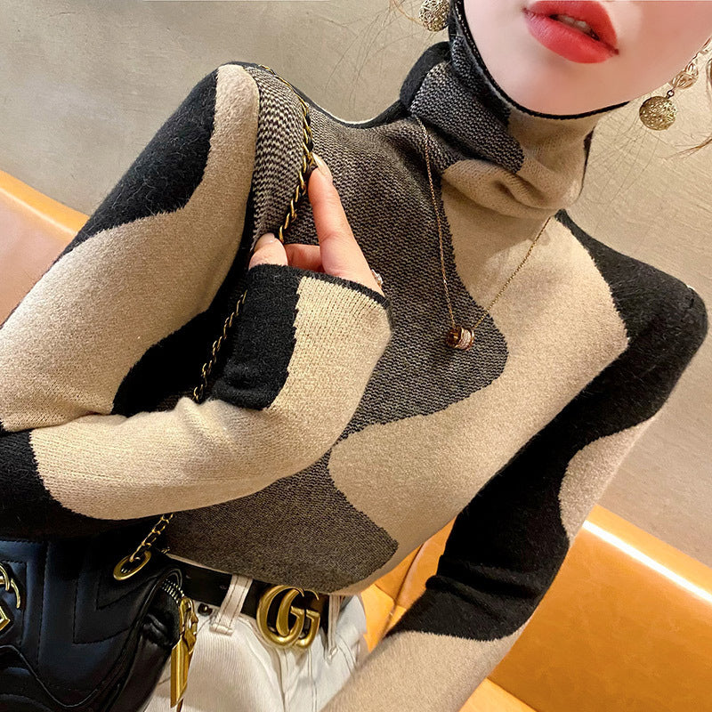 Autumn And Winter Undershirt High-grade Western Style Color Matching Winter Knitting Inner Wear