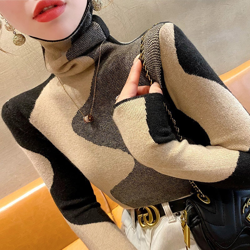 Autumn And Winter Undershirt High-grade Western Style Color Matching Winter Knitting Inner Wear