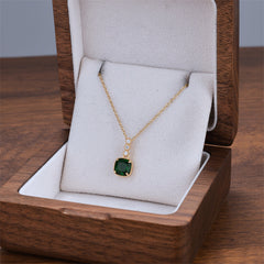 Emerald Square Gemstone Pendant Micro-inlaid Necklace