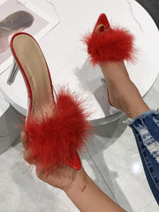 Women's High-heeled Furry Fashion Slippers