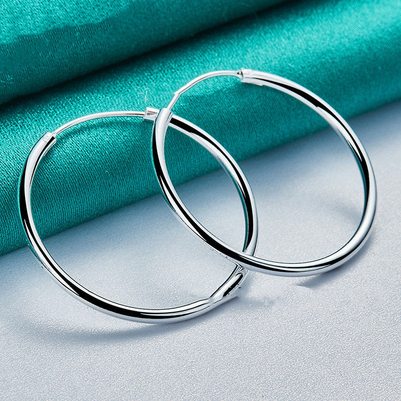 Silver Ornaments Smooth 35MM Round Earrings For Women