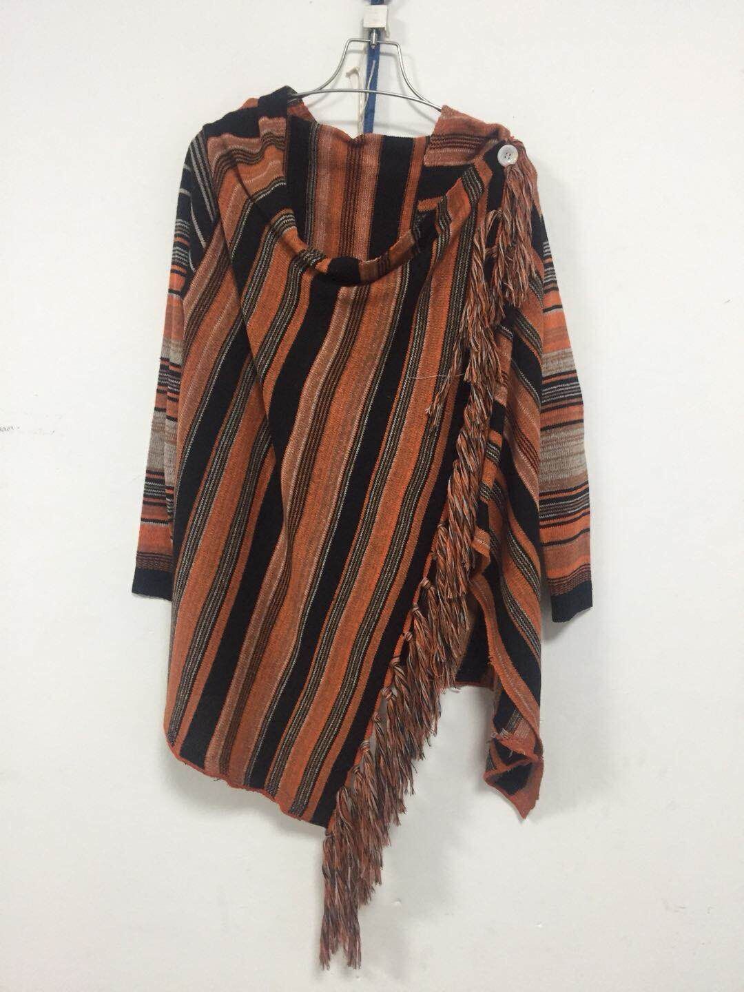 Long Slim Fit Fashion Tassel Stripe Coat Sweater