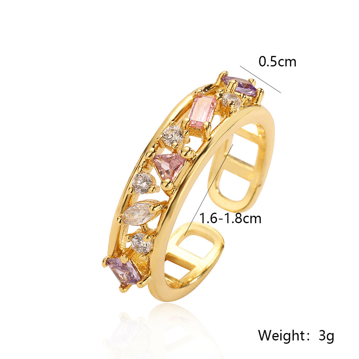 European And American Special Interest Light Luxury Copper Plating 18K Gold Zircon Pearl Geometric Adjustable Ring For Women