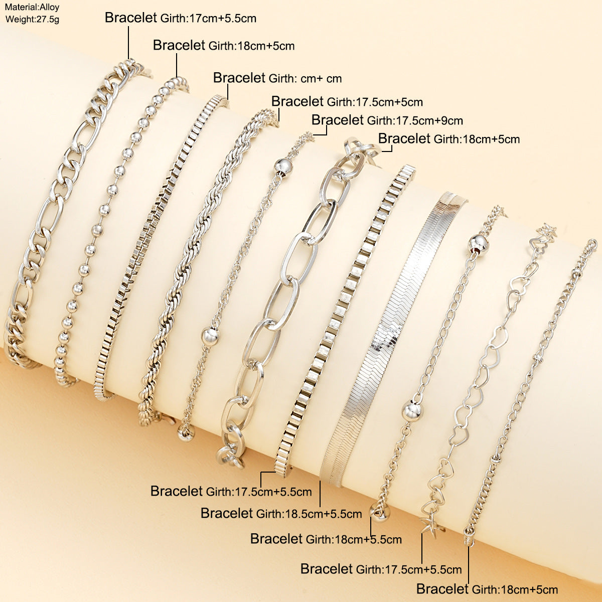 Multi-layer Twin Chain Bracelet Alloy Heart Ball Bracelet