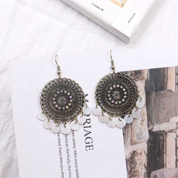 Women's Hollow Flower Round Shell Earrings