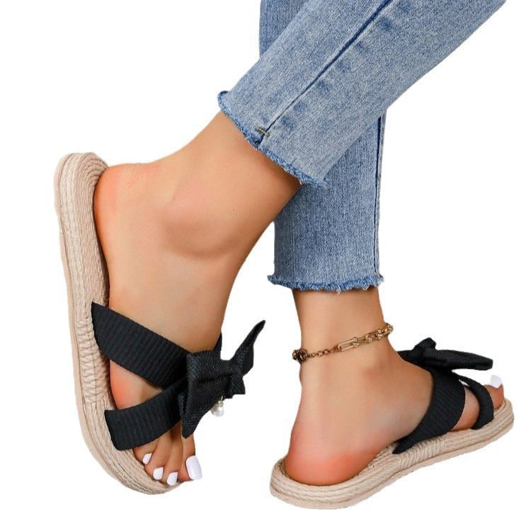 Women's Rope Bottom Solid Color Fashion Trendy Indoor Outdoor Bowknot Slippers