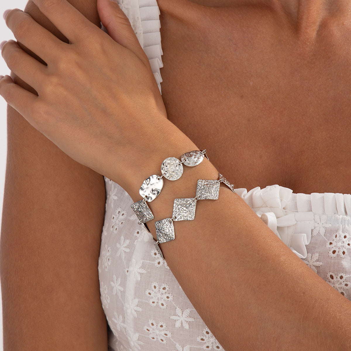 Punk Niche Geometric Square Hammered Round Bracelet