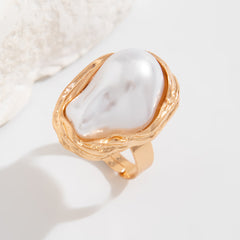 Baroque Inlaid Pearl Ring Irregular Alloy